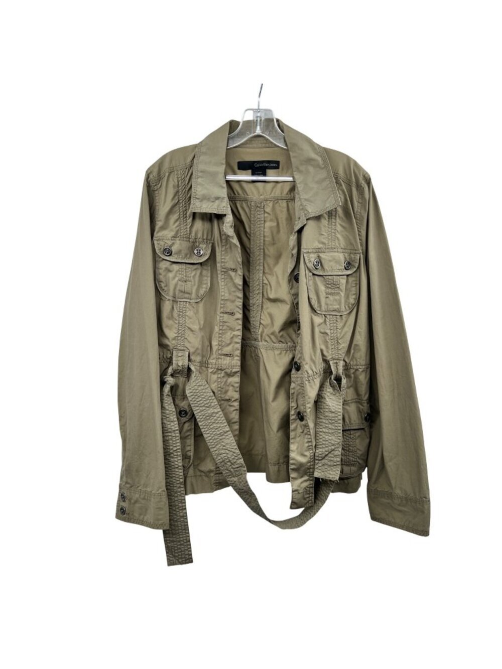 Calvin Klein Womens Utility Jacket Lightweight Belted Green Size XL